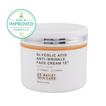 Exfoliating anti-wrinkle face cream with 15% glycolic acid improves wrinkles, fine lines, and age spots with new & improved badge