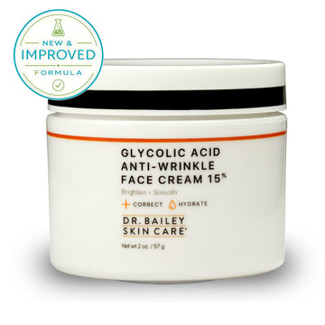 Exfoliating anti-wrinkle face cream with 15% glycolic acid improves wrinkles, fine lines, and age spots with new & improved badge