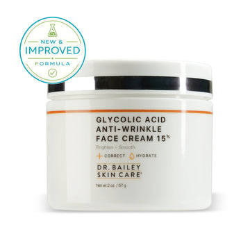 Exfoliating anti-wrinkle face cream with 15% glycolic acid improves wrinkles, fine lines, and age spots with new & improved badge