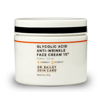 Exfoliating anti-wrinkle face cream with 15% glycolic acid improves wrinkles, fine lines, and age spots.