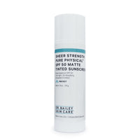 Tinted, matte, pure mineral hypoallergenic SPF sunscreen provides broad-spectrum sun protection for all skin tones.