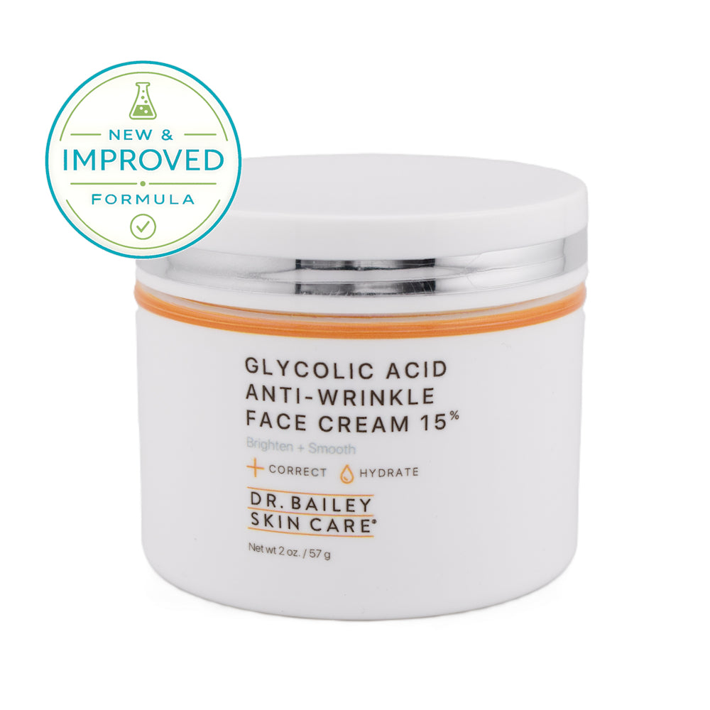 Exfoliating anti-wrinkle face cream with 15% glycolic acid improves wrinkles, fine lines, and age spots with new & improved badge