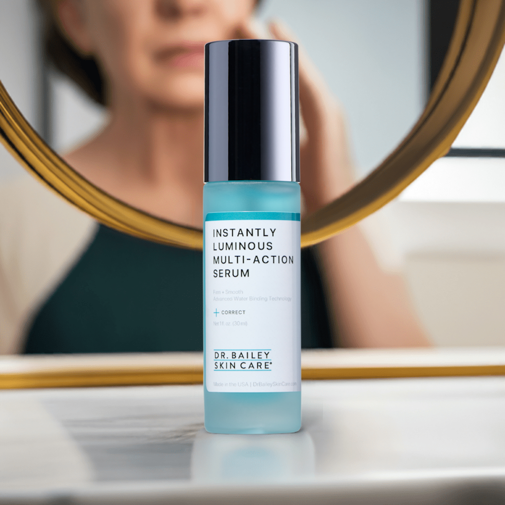 Instantly Luminous Multi-Action Serum with natural skin hydrators plump fine lines, wrinkles and crepey skin.