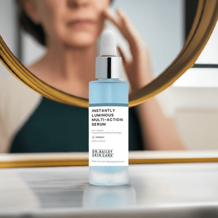 Instantly Luminous Multi-Action Serum with natural skin hydrators plump fine lines, wrinkles and crepey skin.