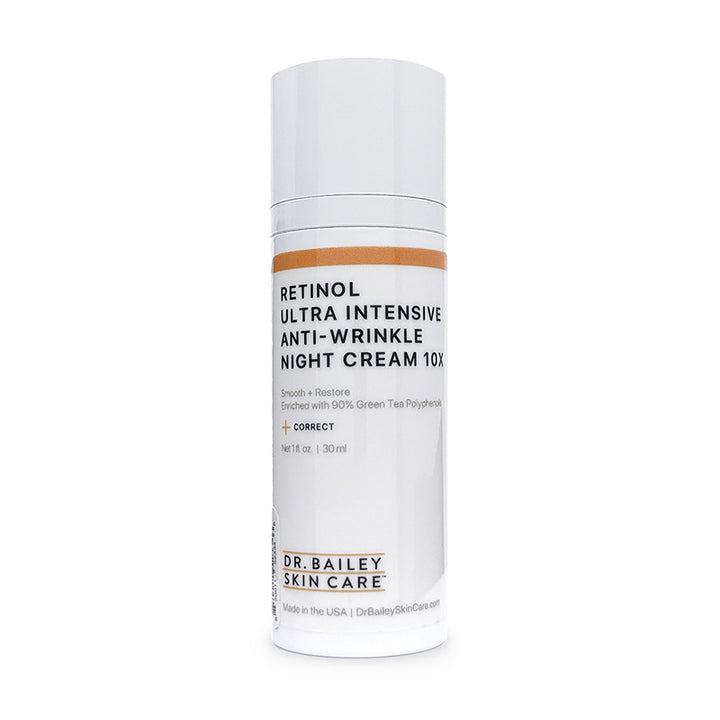 High-concentration 10x anti-wrinkle retinol night cream reduces the appearance of wrinkles and fine lines.