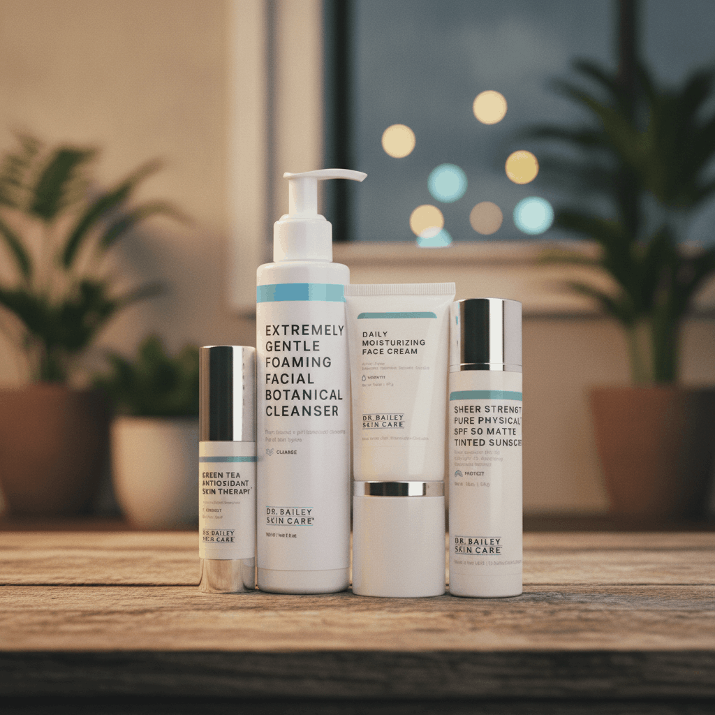 Complete Facial Skincare Kit with cleanser, antioxidant, moisturizer, and sunscreen.