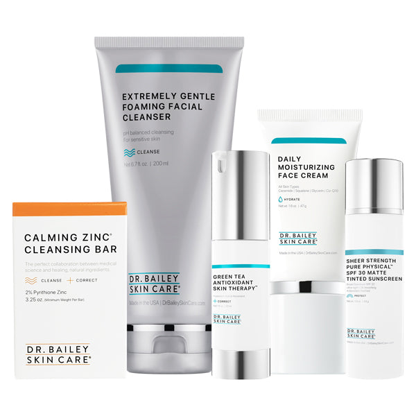 Rosacea skin care treatment products kit.