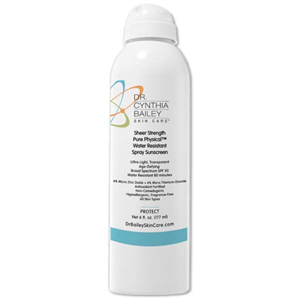 Packaging for Dr. Bailey Skin Care Sheer Strength Pure Physical Water Resistant Spray Sunscreen